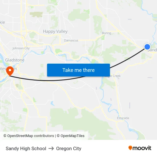 Sandy High School to Oregon City map