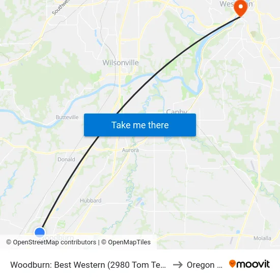 Woodburn: Best Western (2980 Tom Tennant Dr) to Oregon City map