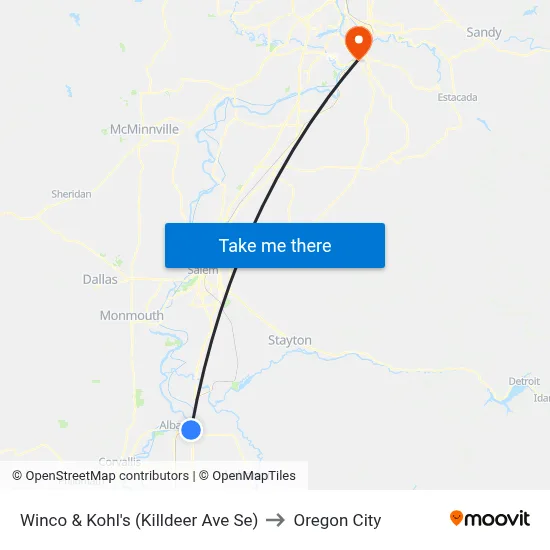 Winco & Kohl's (Killdeer Ave Se) to Oregon City map