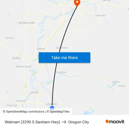 Walmart (3290 S Santiam Hwy) to Oregon City map