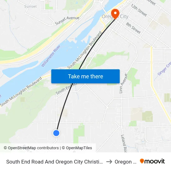 South End Road And Oregon City Christian Church to Oregon City map