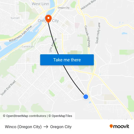 Winco (Oregon City) to Oregon City map
