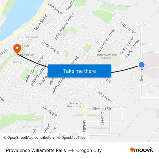 Providence Willamette Falls to Oregon City map