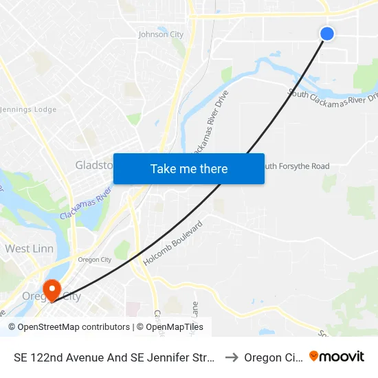 SE 122nd Avenue And SE Jennifer Street to Oregon City map