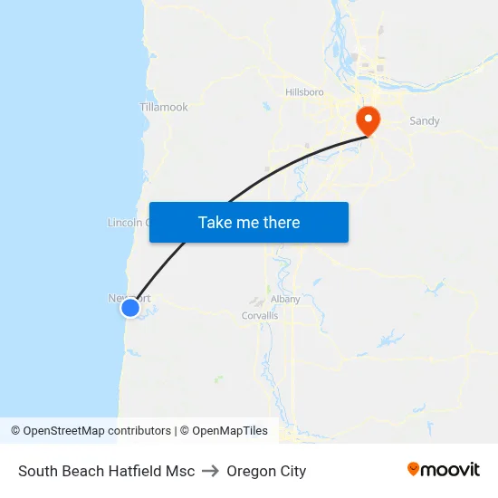 South Beach Hatfield Msc to Oregon City map