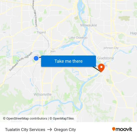 Tualatin City Services to Oregon City map