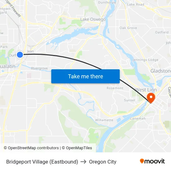 Bridgeport Village (Eastbound) to Oregon City map