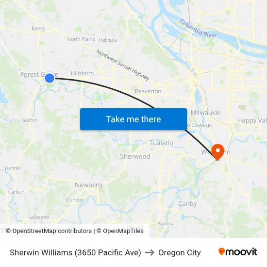 Sherwin Williams (3650 Pacific Ave) to Oregon City map