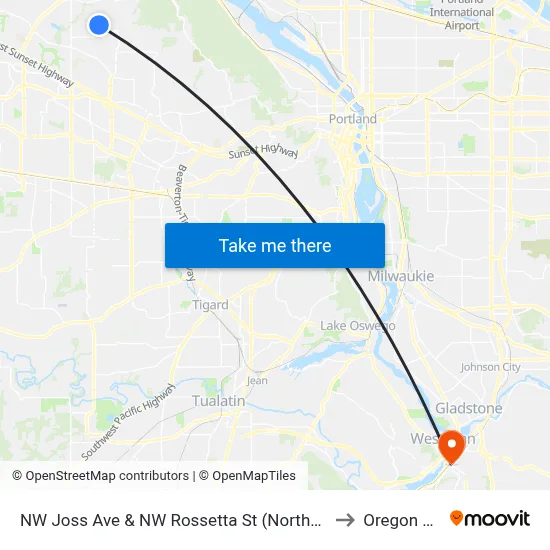 NW Joss Ave & NW Rossetta St (Northbound) to Oregon City map