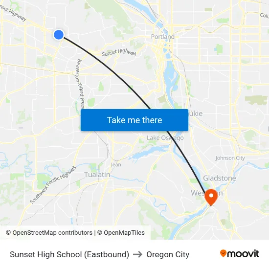 Sunset High School (Eastbound) to Oregon City map