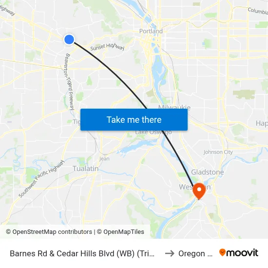 Barnes Rd & Cedar Hills Blvd (WB) (Trimet Stop) to Oregon City map