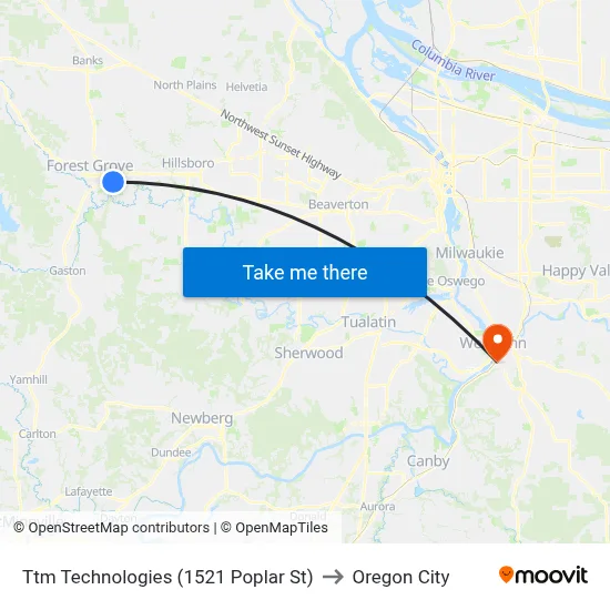 Ttm Technologies (1521 Poplar St) to Oregon City map