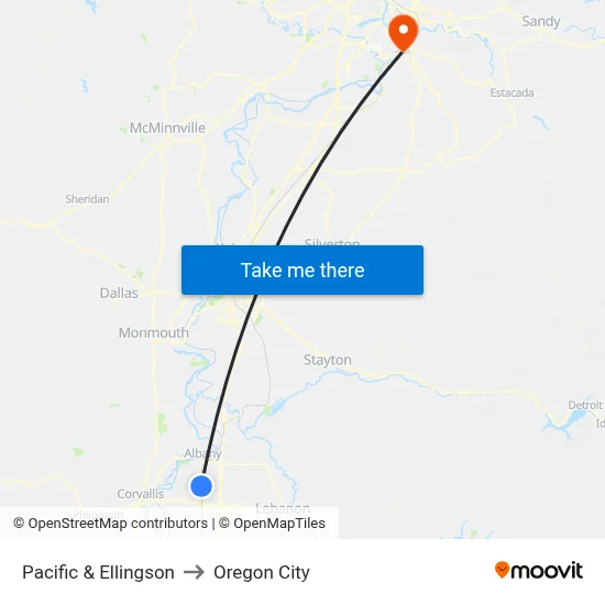 Pacific & Ellingson to Oregon City map
