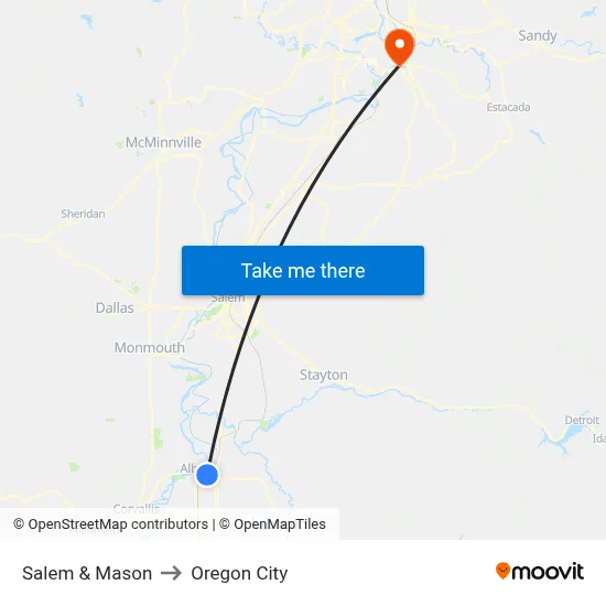 Salem & Mason to Oregon City map