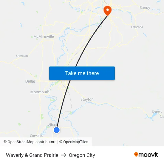 Waverly & Grand Prairie to Oregon City map