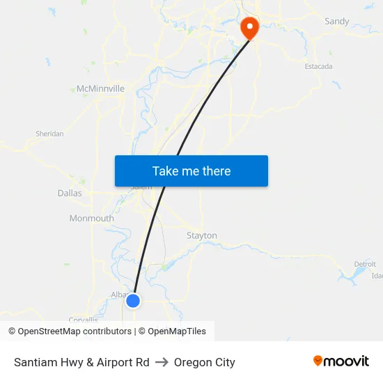 Santiam Hwy & Airport Rd to Oregon City map