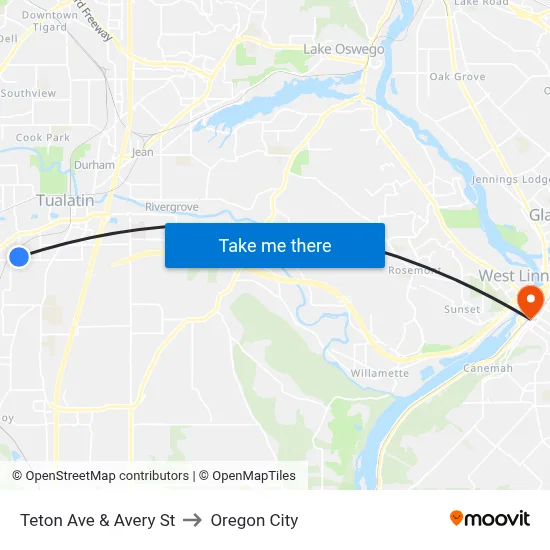Teton Ave & Avery St to Oregon City map
