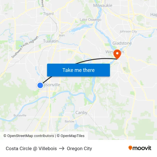 Costa Circle @ Villebois to Oregon City map