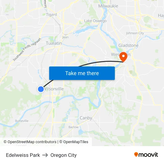 Edelweiss Park to Oregon City map