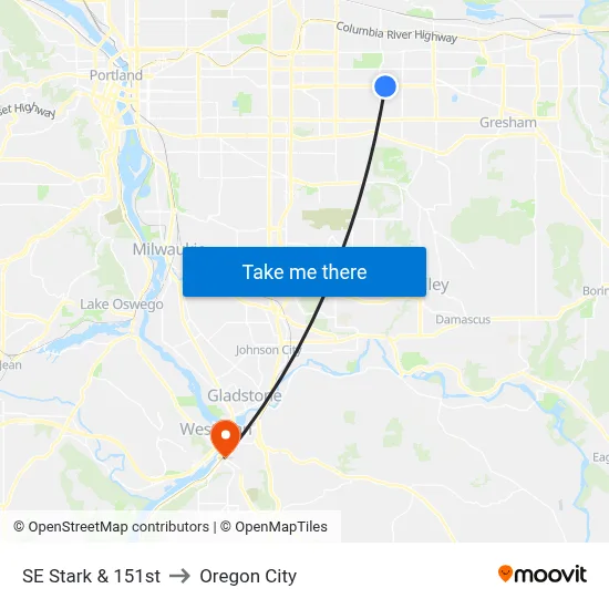 SE Stark & 151st to Oregon City map