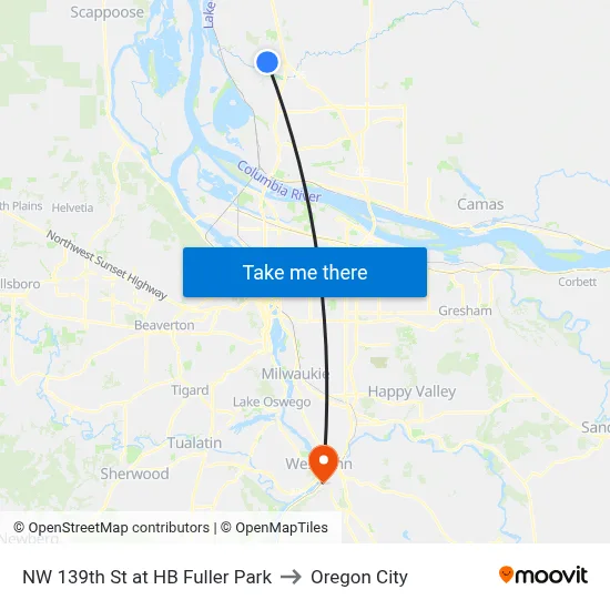 NW 139th St at HB Fuller Park to Oregon City map