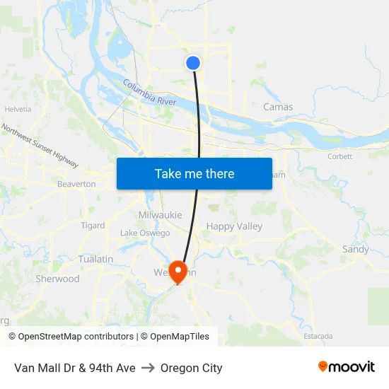 Van Mall Dr & 94th Ave to Oregon City map