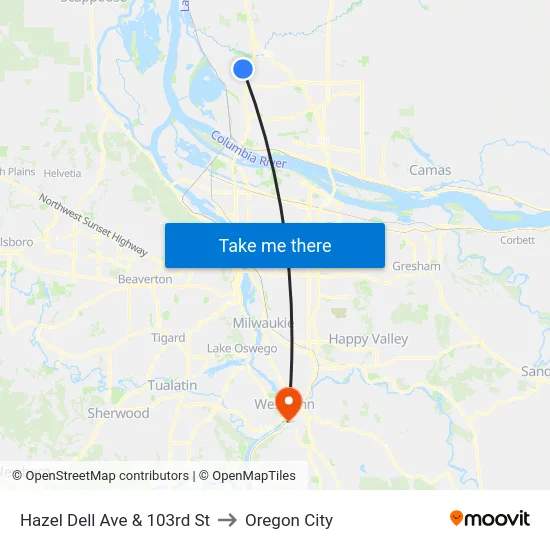 Hazel Dell Ave & 103rd St to Oregon City map