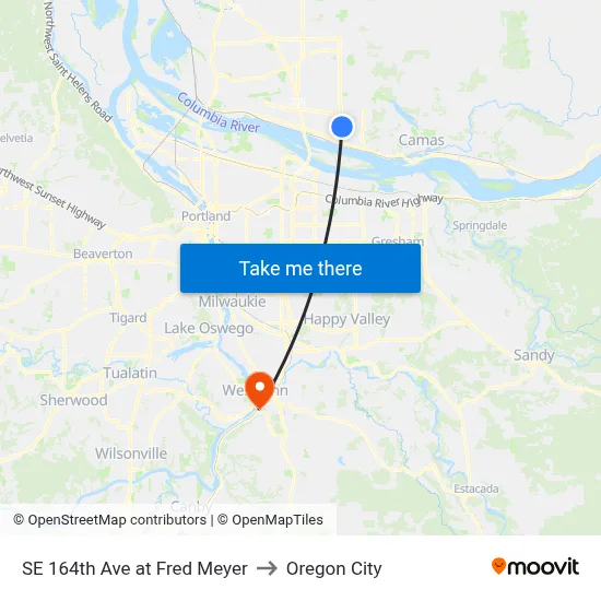 SE 164th Ave at Fred Meyer to Oregon City map