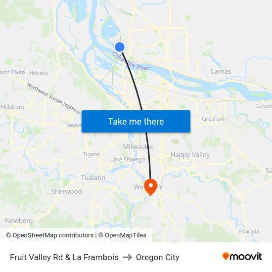 Fruit Valley Rd & La Frambois to Oregon City map