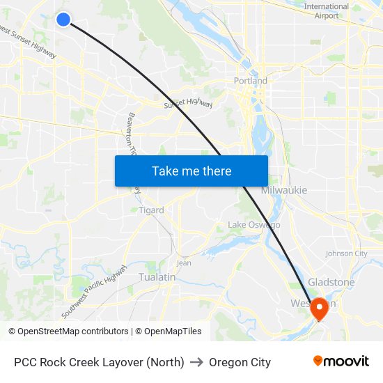 PCC Rock Creek Layover (North) to Oregon City map