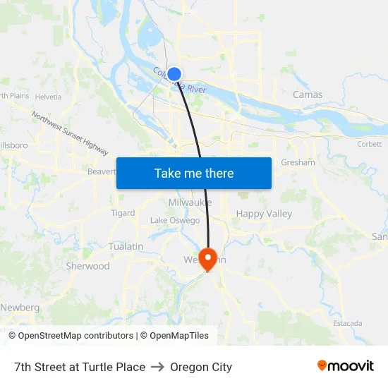 7th Street at Turtle Place to Oregon City map