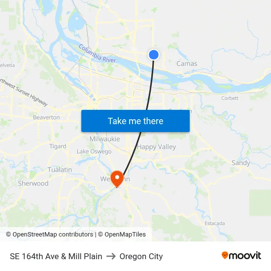 SE 164th Ave & Mill Plain to Oregon City map