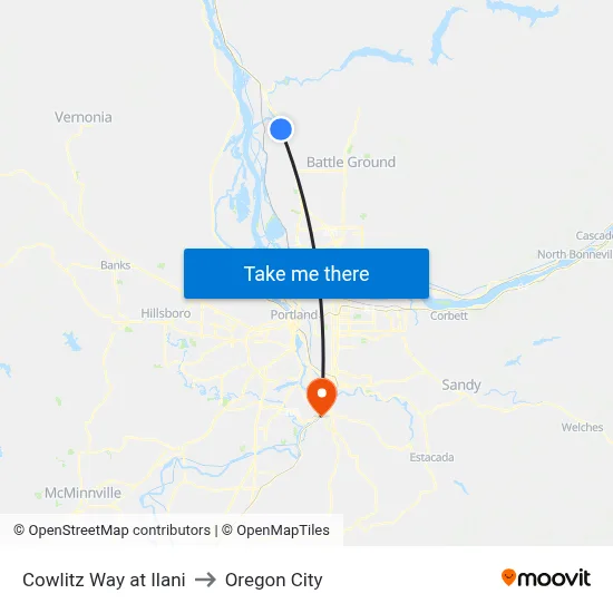 Cowlitz Way at Ilani to Oregon City map