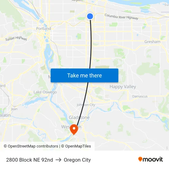2800 Block NE 92nd to Oregon City map