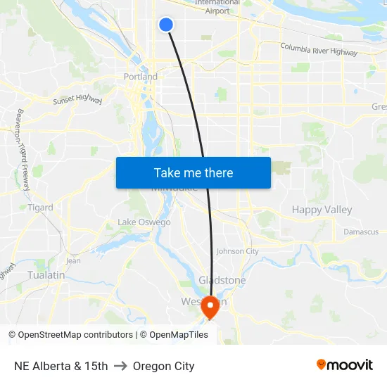 NE Alberta & 15th to Oregon City map