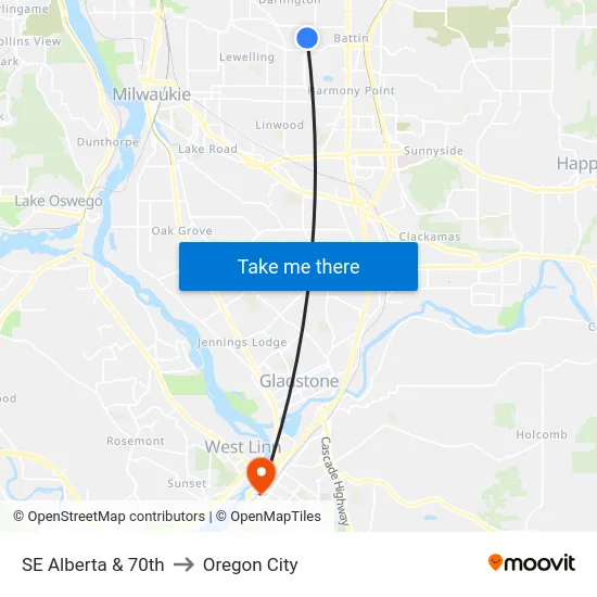 SE Alberta & 70th to Oregon City map
