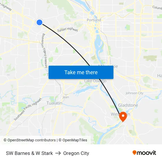 SW Barnes & W Stark to Oregon City map