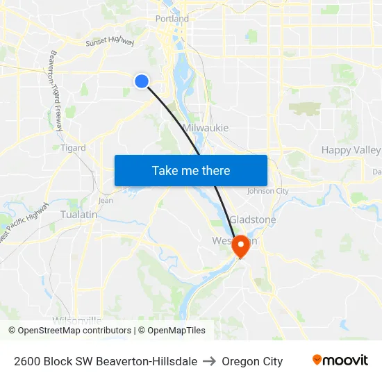 2600 Block SW Beaverton-Hillsdale to Oregon City map