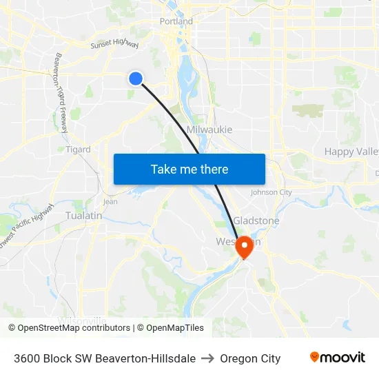3600 Block SW Beaverton-Hillsdale to Oregon City map