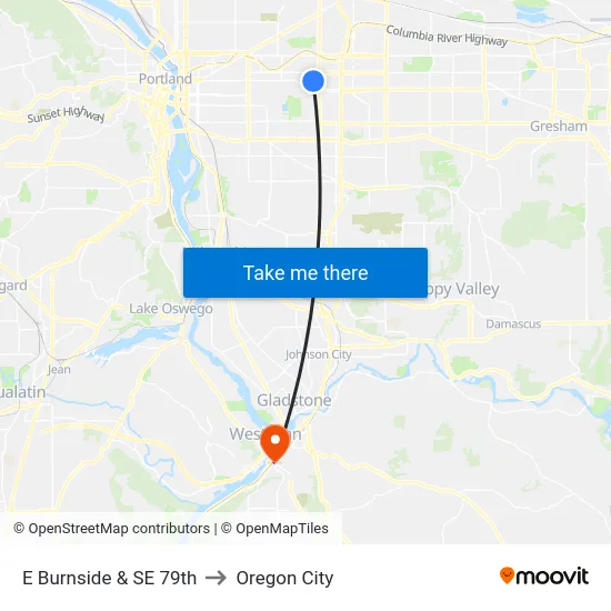 E Burnside & SE 79th to Oregon City map