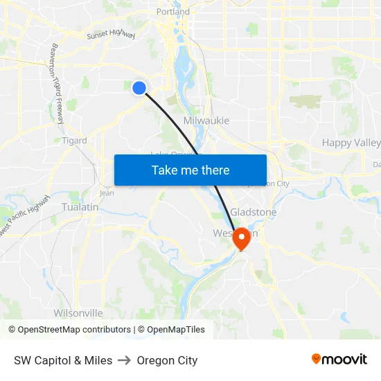 SW Capitol & Miles to Oregon City map