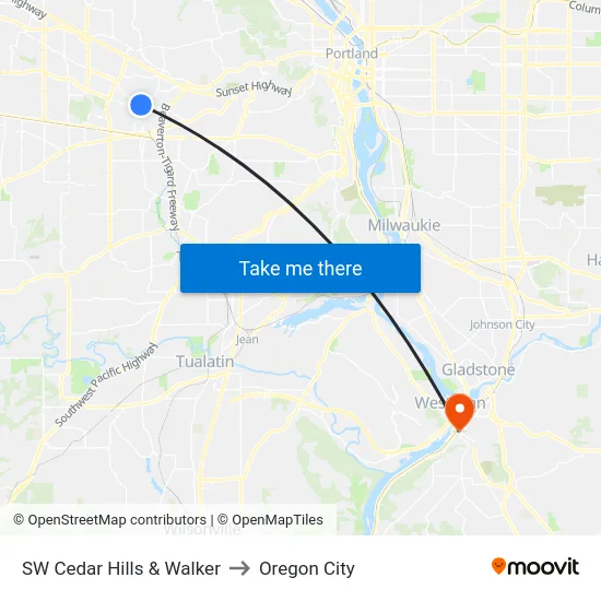 SW Cedar Hills & Walker to Oregon City map