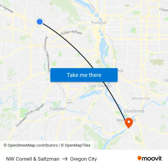 NW Cornell & Saltzman to Oregon City map