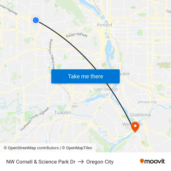 NW Cornell & Science Park Dr to Oregon City map