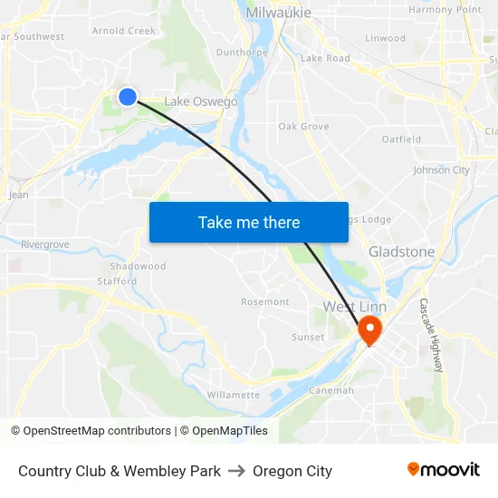 Country Club & Wembley Park to Oregon City map