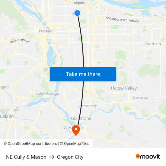 NE Cully & Mason to Oregon City map
