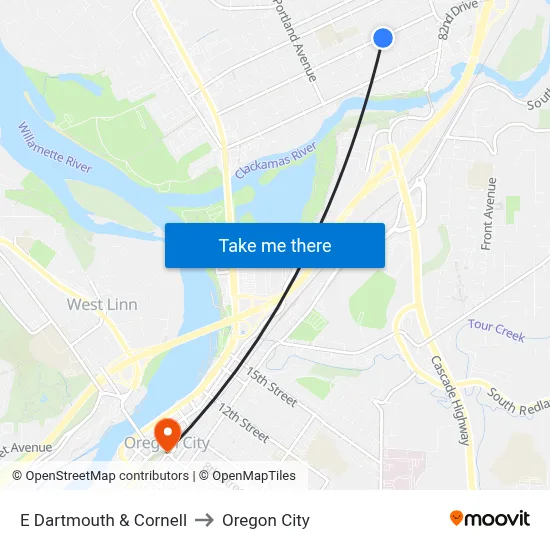 E Dartmouth & Cornell to Oregon City map
