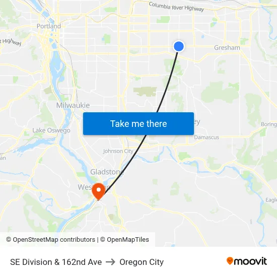 SE Division & 162nd Ave to Oregon City map