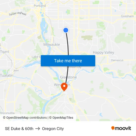 SE Duke & 60th to Oregon City map