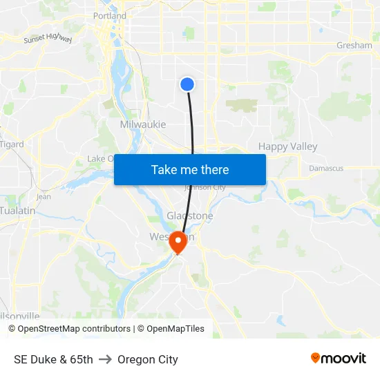 SE Duke & 65th to Oregon City map